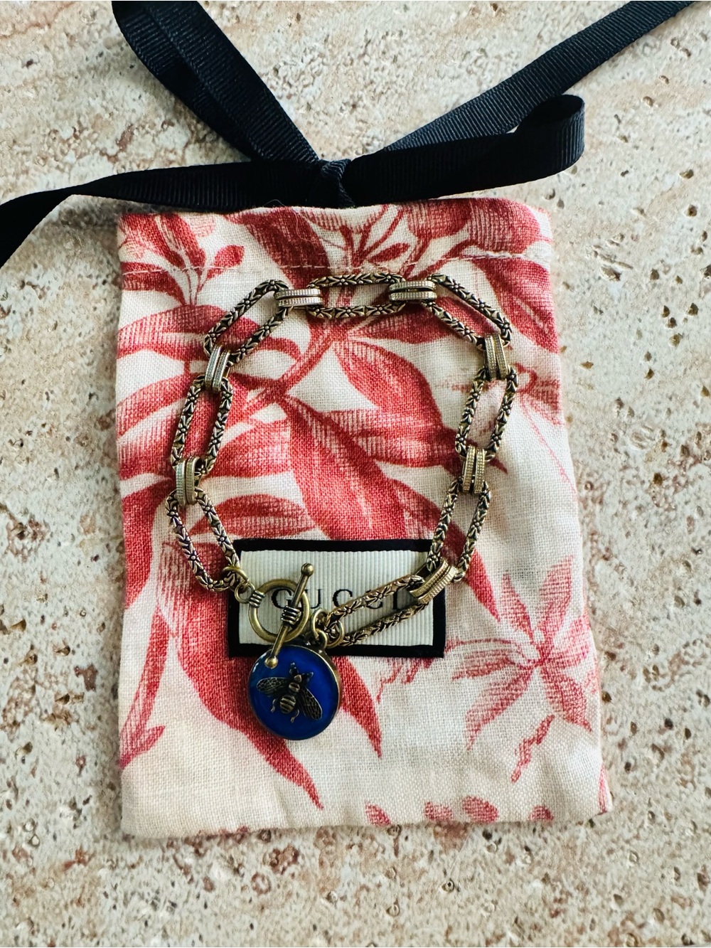 Gucci Gold Navy Bee Hardware on Gold Tone Bracelet